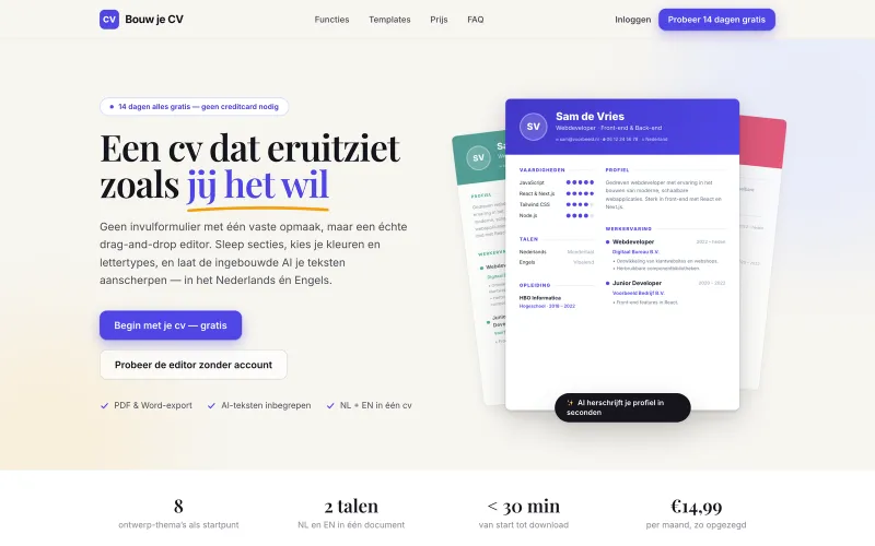 The Bouw je CV homepage